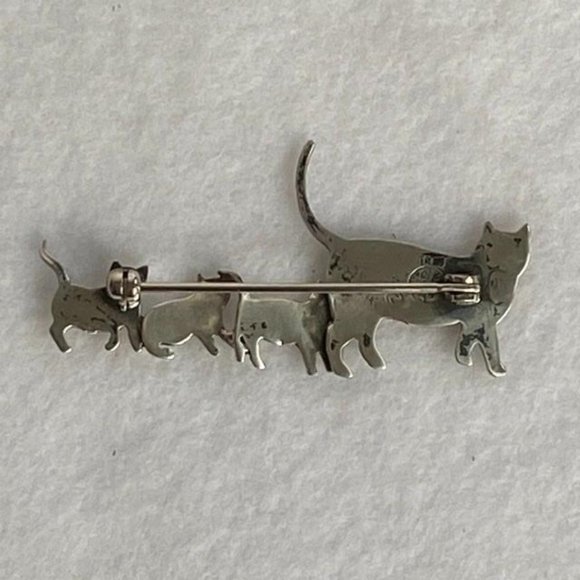 VTG Sterling Silver Mama Cat 3 Kittens Brooch Great Falls Metal Works GFMW 925 - Picture 6 of 11